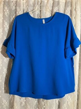 Women's bright royal Blue Ruffle Sleeve Top by Zenana- Boutique